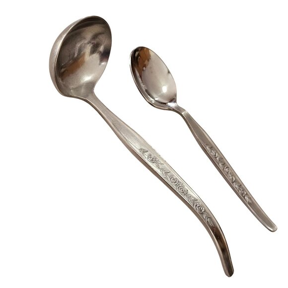 Elden Vintage Flower Ladle & Sugar Spoon SS Rose serving Midcentury Colonial EDL - Picture 2 of 5